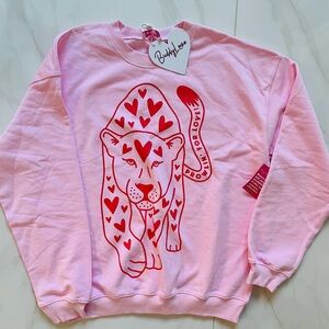 Oversized Buddy Love Pink Heart Leopard Sweatshirt
